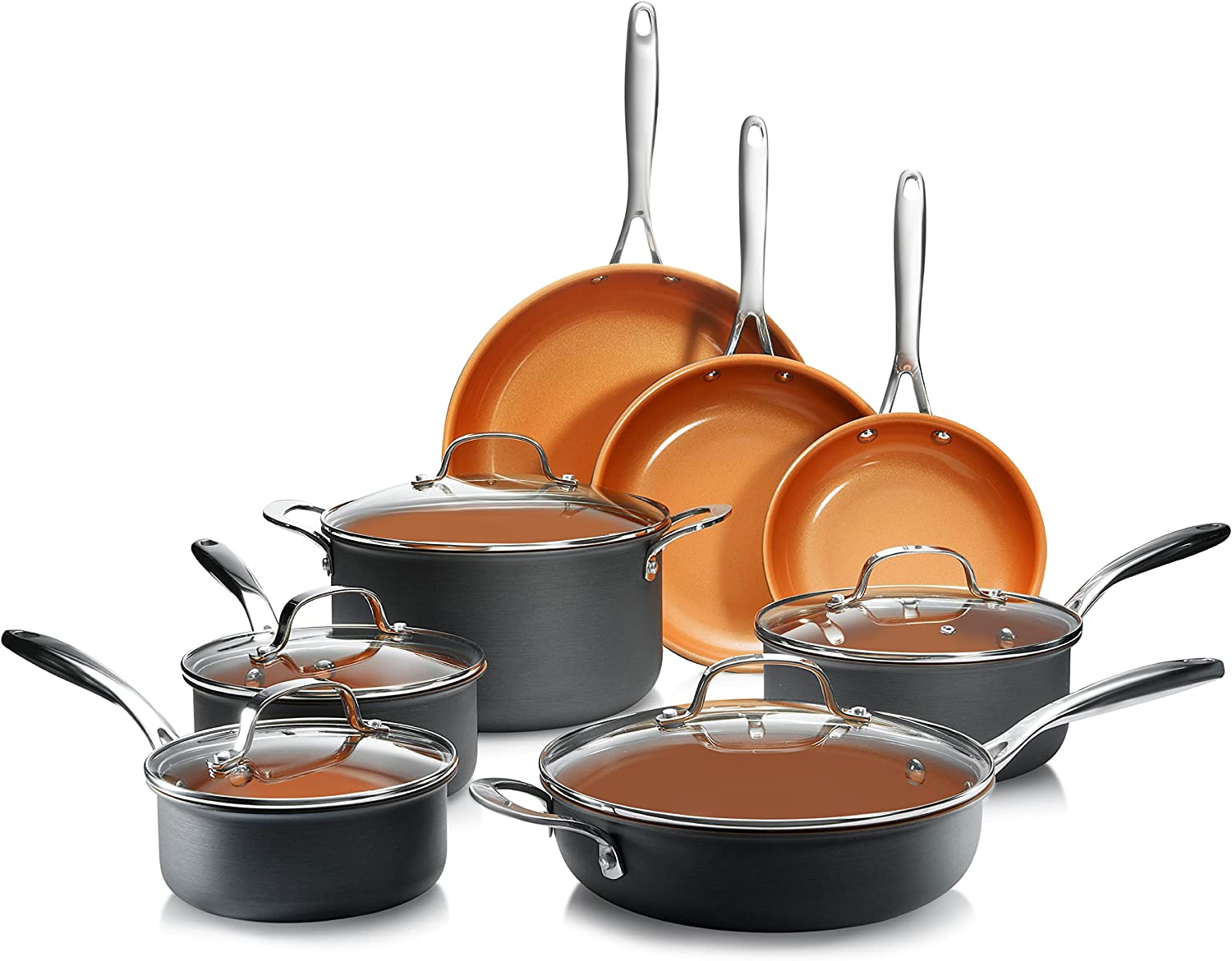 Gotham Steel Pro Pots and Pans Set Nonstick, 13 Pc Hard Anodized Kitchen Cookware Set, Induction Cookware Set, Long Lasting Nonstick, Ceramic Coated, Stay Cool Handles Dishwasher Safe, 100% Toxin Free 