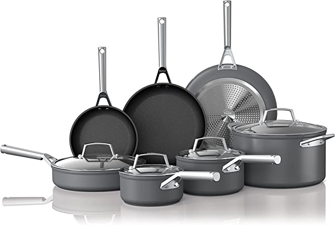 Ninja C39800 Foodi NeverStick Premium 12-Piece Cookware Set, Hard-Anodized, Nonstick, Durable, and Oven-Safe to 500 degrees Fahrenheit, Slate Grey