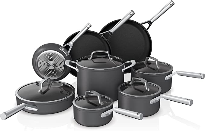 Premium 12-Piece Cookware Set, Hard-Anodized, Nonstick, Gray